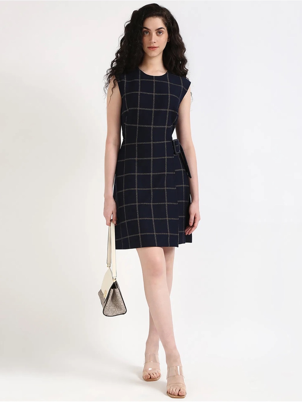Calvin Klein Navy Windowpane Sheath Dress